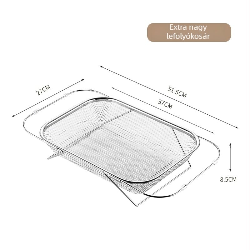 Teleszkópos rozsdamentes acél konyhai mosogató lefolyókosár — modern dizájn, testreszabás elérhető, magáncímkés