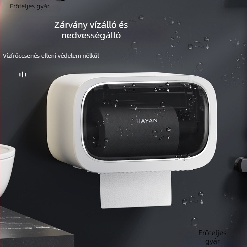 Fali vécépapír-díszítő adagoló tolható dobozzal, modern minimalista stílus, modell elzjh03, anyagok: PET panel/keret, ABS alsó burkolat, NdFeB mágnes, PVC görgő