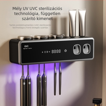 Intelligens UV-szárító fogkefetartó, vákuumos rögzítés, szárítás és tárolás, műanyag