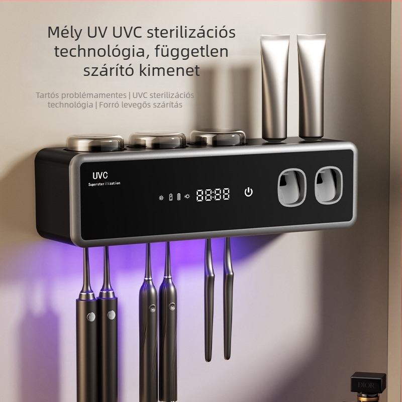 Intelligens UV-szárító fogkefetartó, vákuumos rögzítés, szárítás és tárolás, műanyag