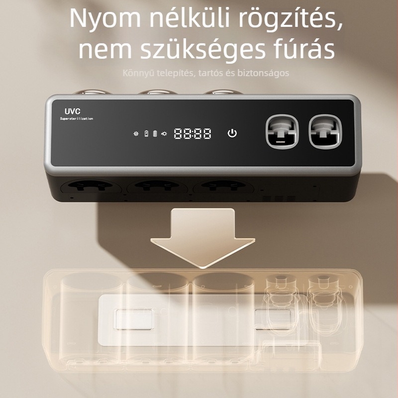 Intelligens UV-szárító fogkefetartó, vákuumos rögzítés, szárítás és tárolás, műanyag