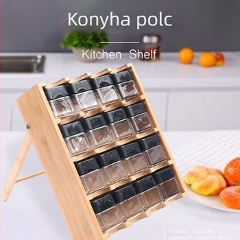 16 rekeszes bambusz konyhai tároló, fűszertartó rendező, többfunkciós, modern stílus