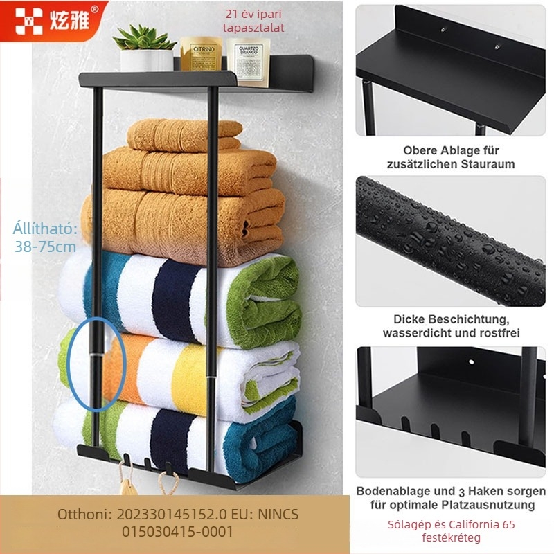 Falas törölközőtartó, kétszintes, állítható magasságú, vasból, sütőben égetett bevonattal