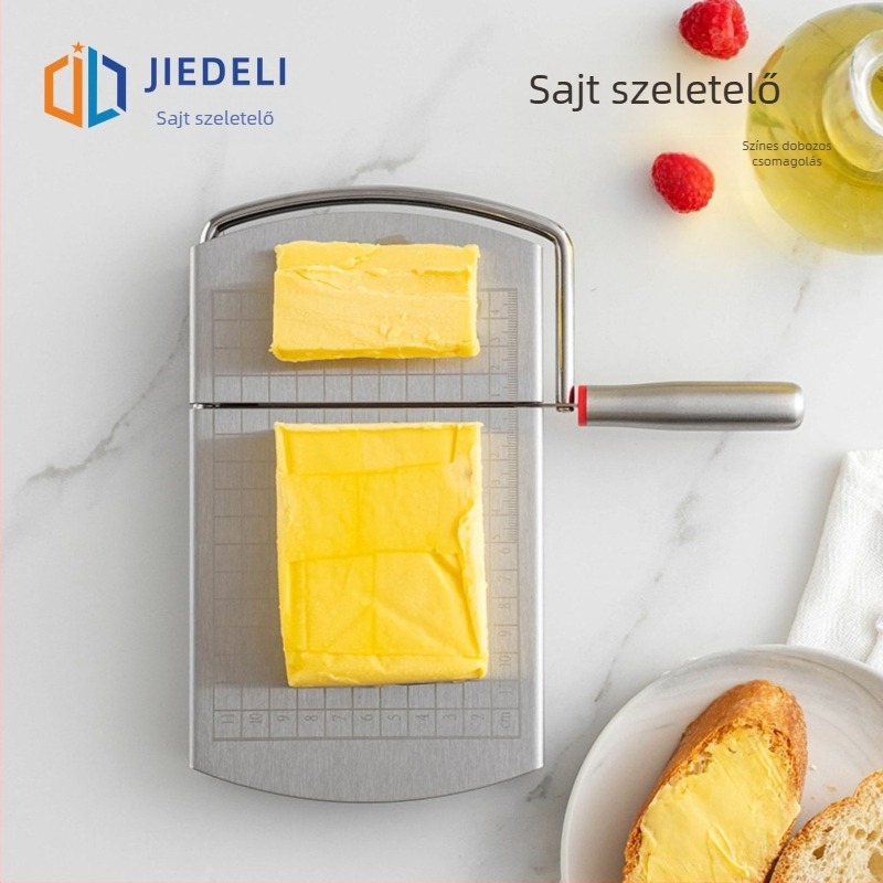 Rozsdamentes acél sajtvágó kés mérő skálával – többszörös funkciójú szeletelő sajt, vaj és sonka számára