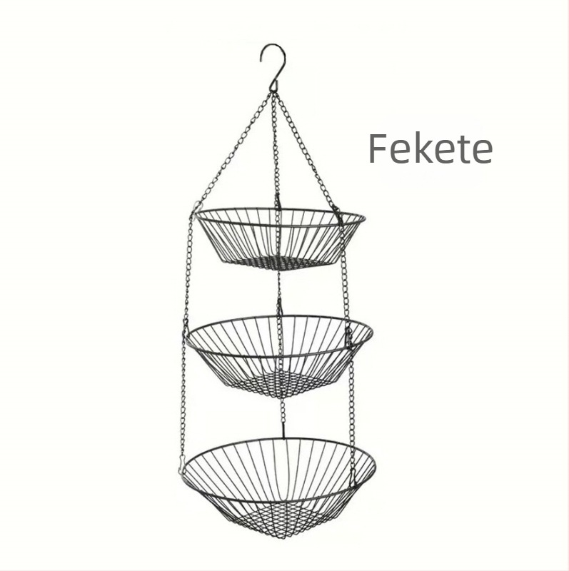 Háromrétegű vas gyümölcsakasztó kosár, lyukas dizájn, összecsukható, modern minimalist stílus