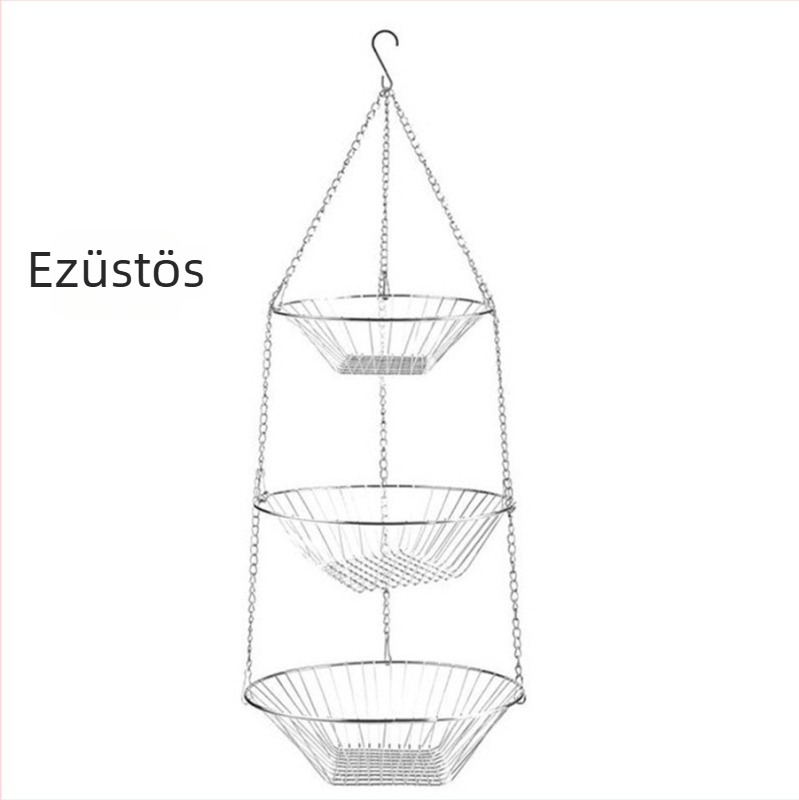 Háromrétegű vas gyümölcsakasztó kosár, lyukas dizájn, összecsukható, modern minimalist stílus