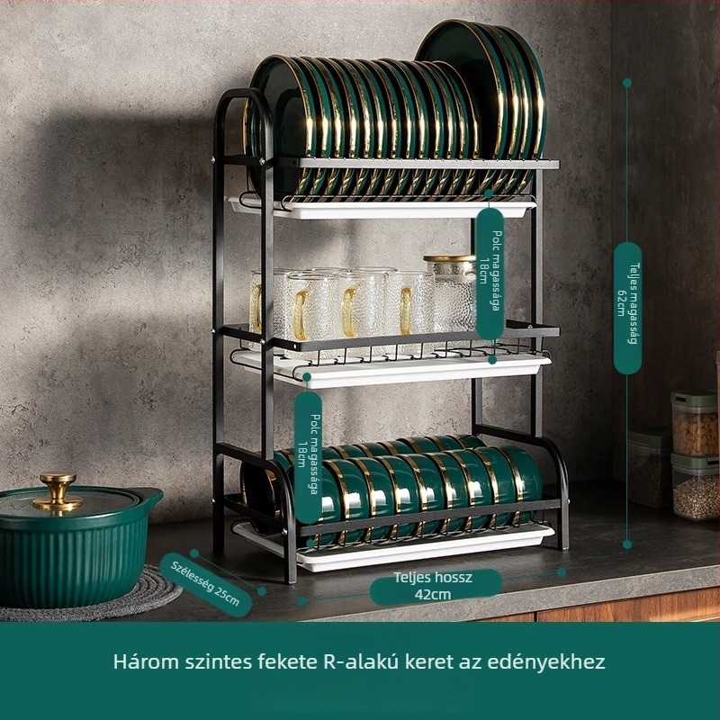 Tányérszárító állvány – karbonacél, modern könnyed stílus, Shiboya (Brand: Shiboya, Anyag: Karbonacél, Stílus: Modern egyszerűség, Piaci debütálás: 2021)