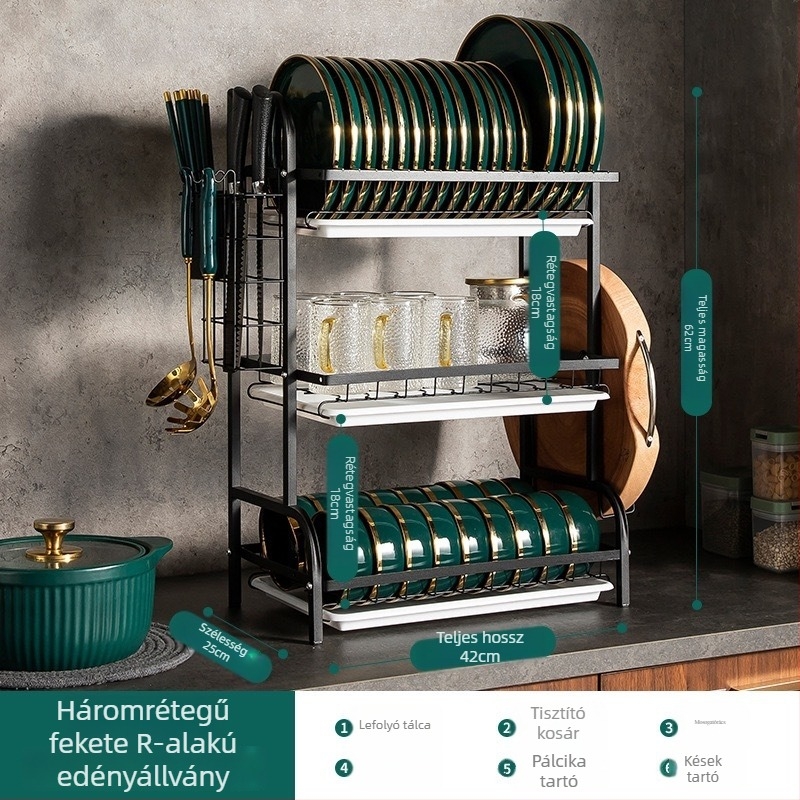 Tányérszárító állvány – karbonacél, modern könnyed stílus, Shiboya (Brand: Shiboya, Anyag: Karbonacél, Stílus: Modern egyszerűség, Piaci debütálás: 2021)