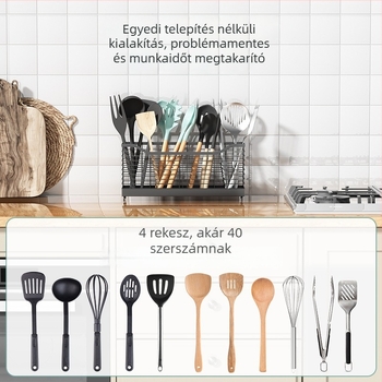 Guannian Mozgatható fém konyhai edény- és eszköztároló – többfunkciós, szerelés nélkül, modern minimál stílus