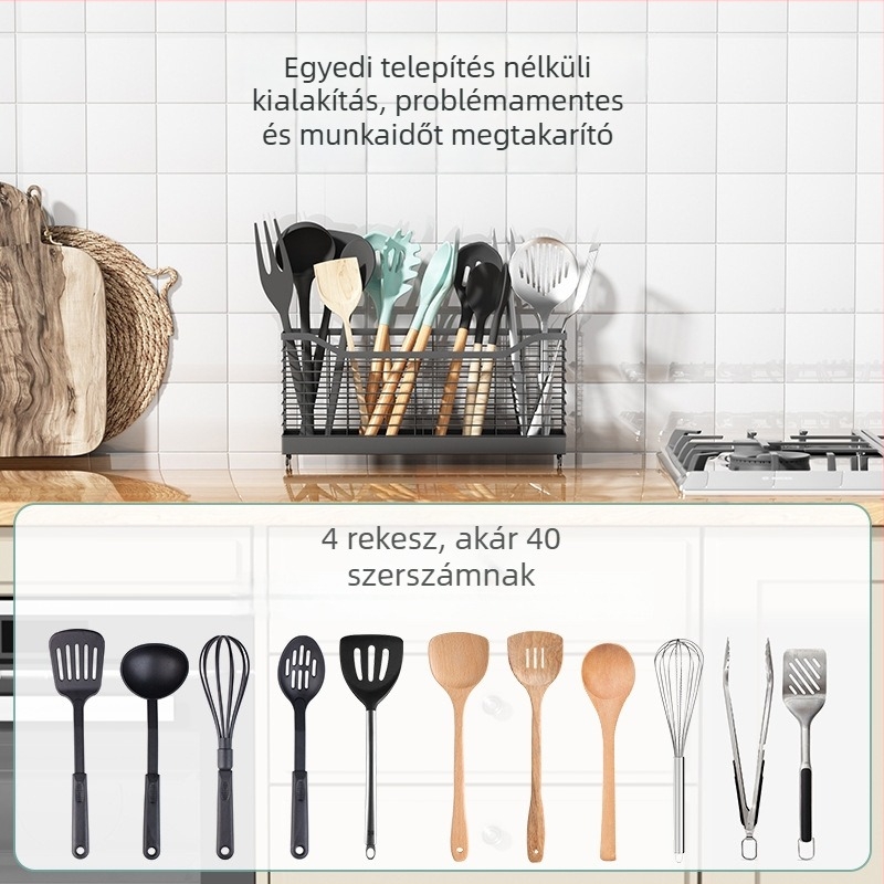 Guannian Mozgatható fém konyhai edény- és eszköztároló – többfunkciós, szerelés nélkül, modern minimál stílus