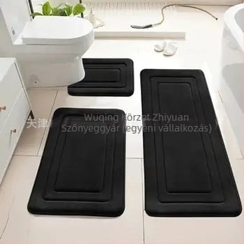 Korall velúr fürdőszobaszőnyeg-készlet, gépi szövésű, csíkos forma, mosható, 3 darab