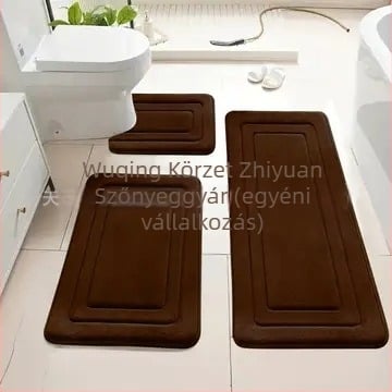 Korall velúr fürdőszobaszőnyeg-készlet, gépi szövésű, csíkos forma, mosható, 3 darab