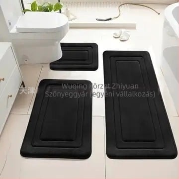 Korall velúr fürdőszobaszőnyeg-készlet, gépi szövésű, csíkos forma, mosható, 3 darab