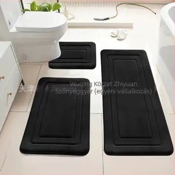 Korall velúr fürdőszobaszőnyeg-készlet, gépi szövésű, csíkos forma, mosható, 3 darab