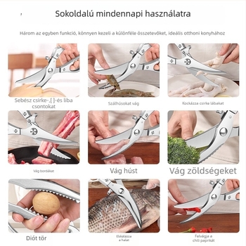4MM-es nehéz konyhai olló madárcsontokhoz – Rozsdamentes acél, többfunkciós, csontvágó olló csirke, kacsa, lud és hal számára