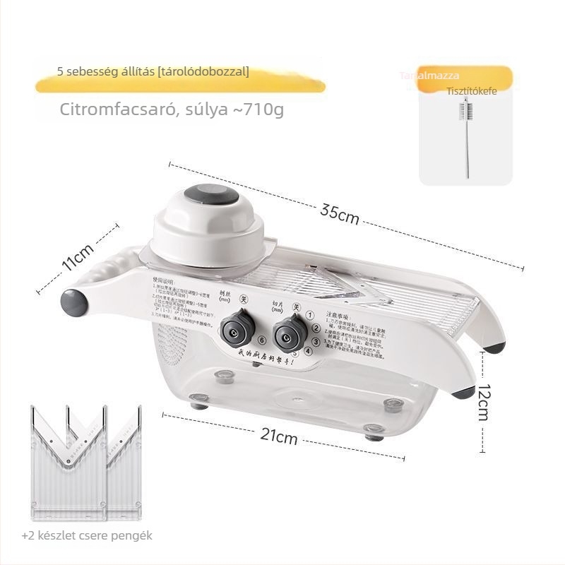 Többfunkciós zöldségvágó családi használatra, automata működés, állítható burgonya vastagság, citrom szeletelő és gyümölcs szeletelő; műanyag konyhai eszköz