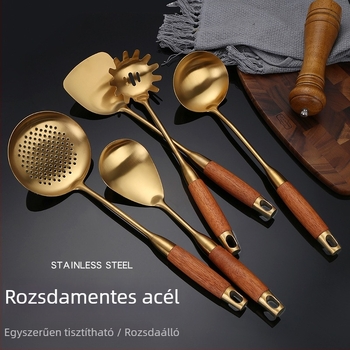 304 rozsdamentes acél konyhai eszközök készlet körtefa fogantyúval – magas hőmérséklet-állóság, égésvédő, spatulák és kanalak