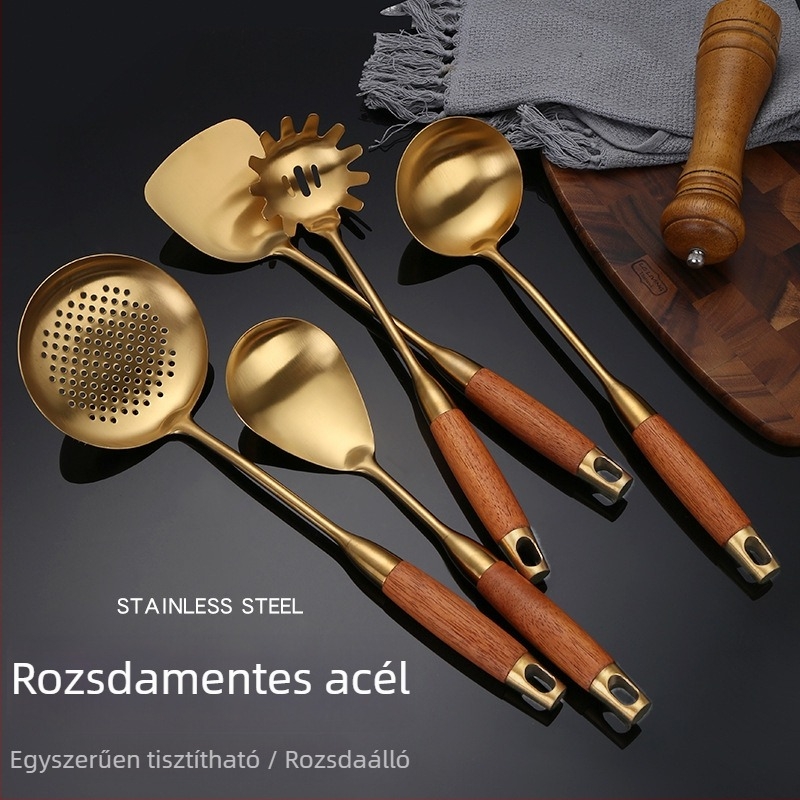 304 rozsdamentes acél konyhai eszközök készlet körtefa fogantyúval – magas hőmérséklet-állóság, égésvédő, spatulák és kanalak