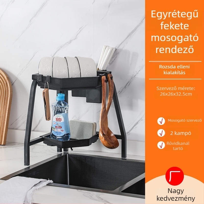 Sarokban elhelyezhető összecsukható, háromszög alakú mosogatóedény-tartó – többfunkciós, szénacélból