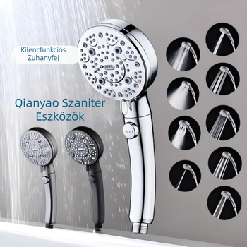 Szállítható ABS zuhanyfej, modell C-2501, csavaros felszerelés, kerek kialakítás, modern minimalist design; funkciók: permetezés, masszázs, buborékok, eső; testreszabás elérhető