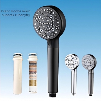 Szállítható ABS zuhanyfej, modell C-2501, csavaros felszerelés, kerek kialakítás, modern minimalist design; funkciók: permetezés, masszázs, buborékok, eső; testreszabás elérhető