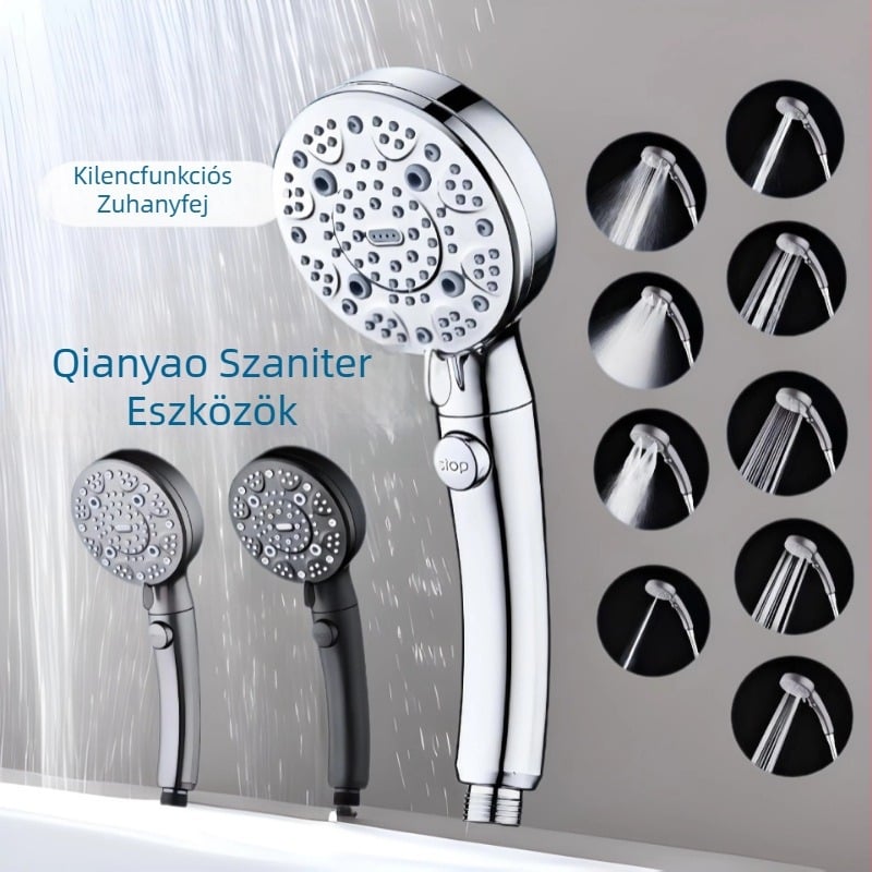 Szállítható ABS zuhanyfej, modell C-2501, csavaros felszerelés, kerek kialakítás, modern minimalist design; funkciók: permetezés, masszázs, buborékok, eső; testreszabás elérhető