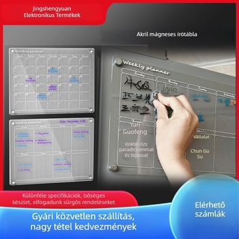 Átlátszó akril írás- és jegyzetfal héti ütemtervvel, mágneses hűtőmappa, testreszabható (Anyag: szintetikus gyanta; Méretek: 400×300×2.5/2.8 mm; Stílus: modern)