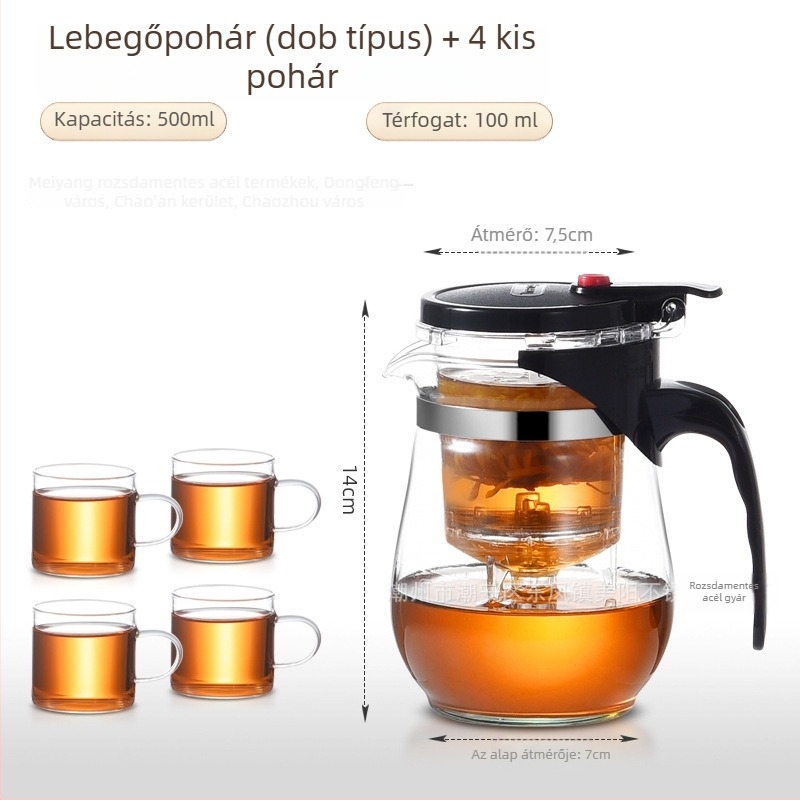 Üveg teáskanna beépített szűrővel – hőálló, modern minimalista kialítás