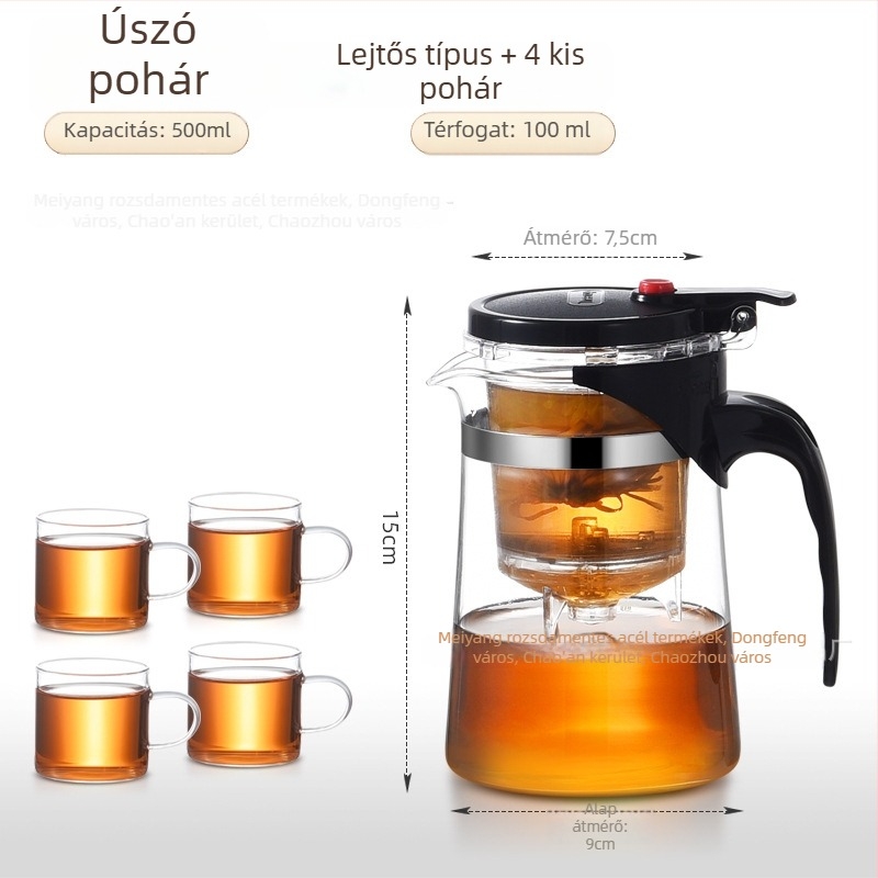 Üveg teáskanna beépített szűrővel – hőálló, modern minimalista kialítás