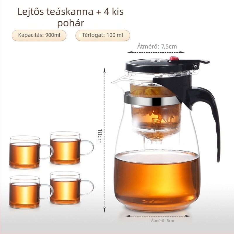 Üveg teáskanna beépített szűrővel – hőálló, modern minimalista kialítás