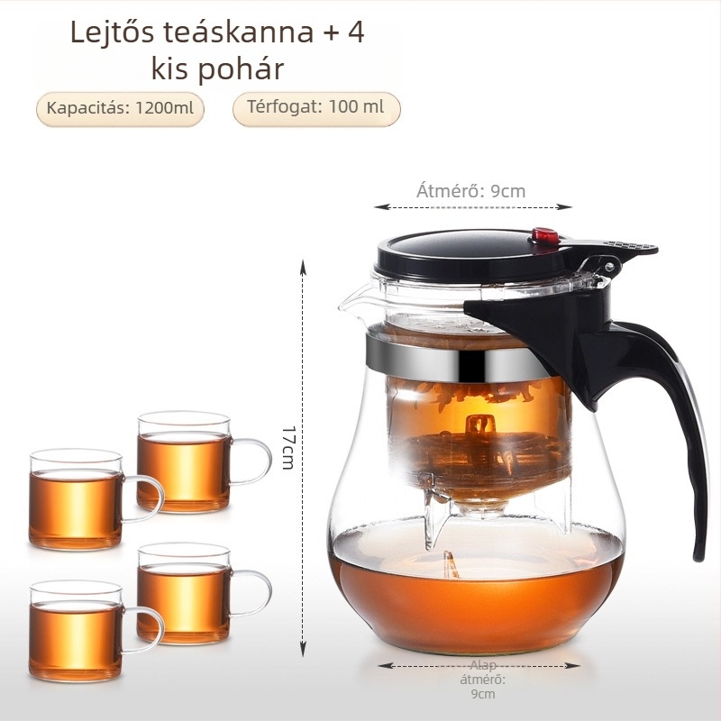 Üveg teáskanna beépített szűrővel – hőálló, modern minimalista kialítás