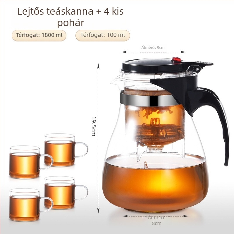 Üveg teáskanna beépített szűrővel – hőálló, modern minimalista kialítás