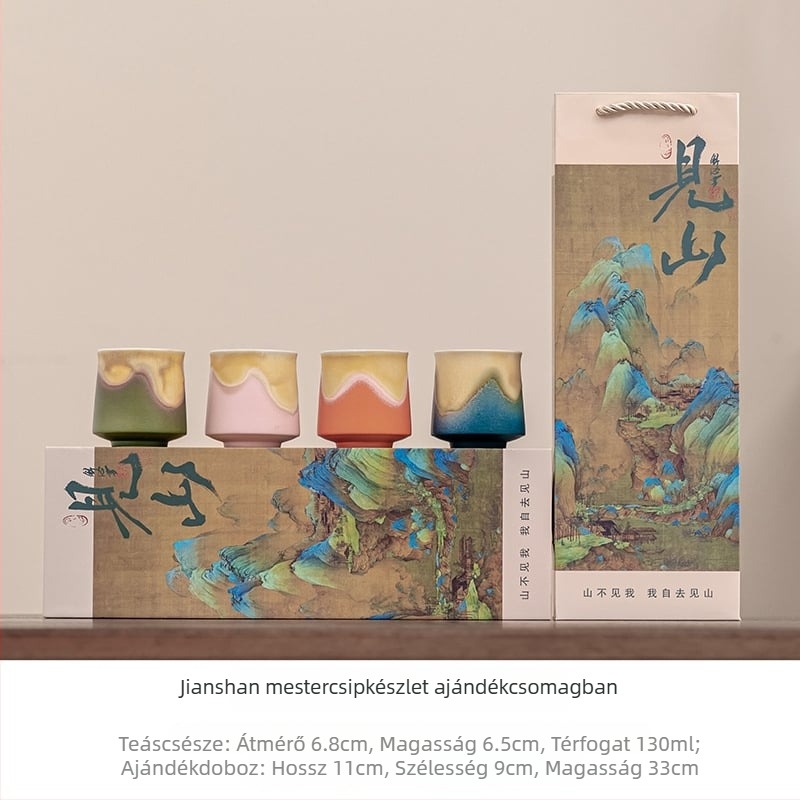 Dehua porcelán teáscsésze készlet, új kínai stílusú ajándékdoboz, monokróm máz