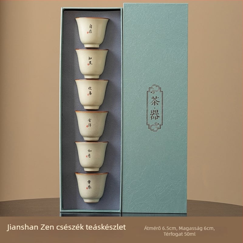 Dehua porcelán teáscsésze készlet, új kínai stílusú ajándékdoboz, monokróm máz