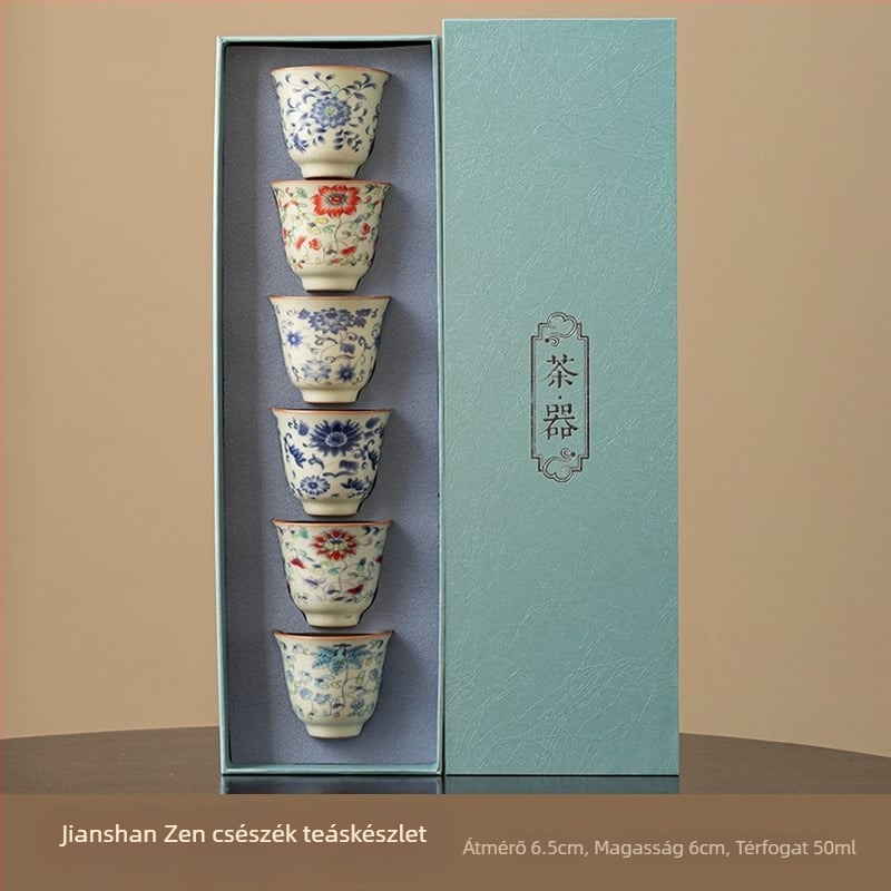 Dehua porcelán teáscsésze készlet, új kínai stílusú ajándékdoboz, monokróm máz