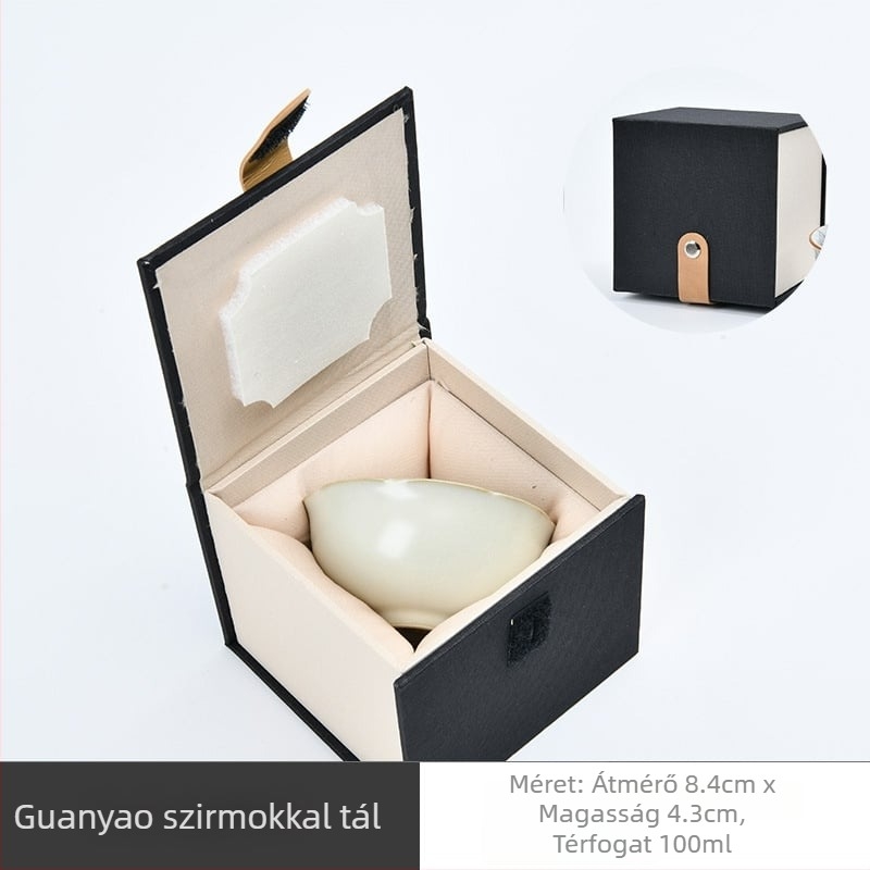 Dehua porcelán teáscsésze készlet, új kínai stílusú ajándékdoboz, monokróm máz