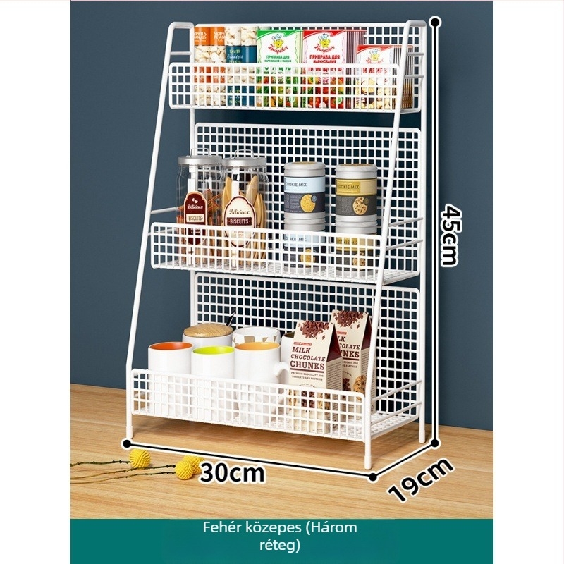 Asztali tárolóállvány, szénacélból, 4 emelet, modern minimalista stílus, asztalra helyezhető, összeszerelés nélkül