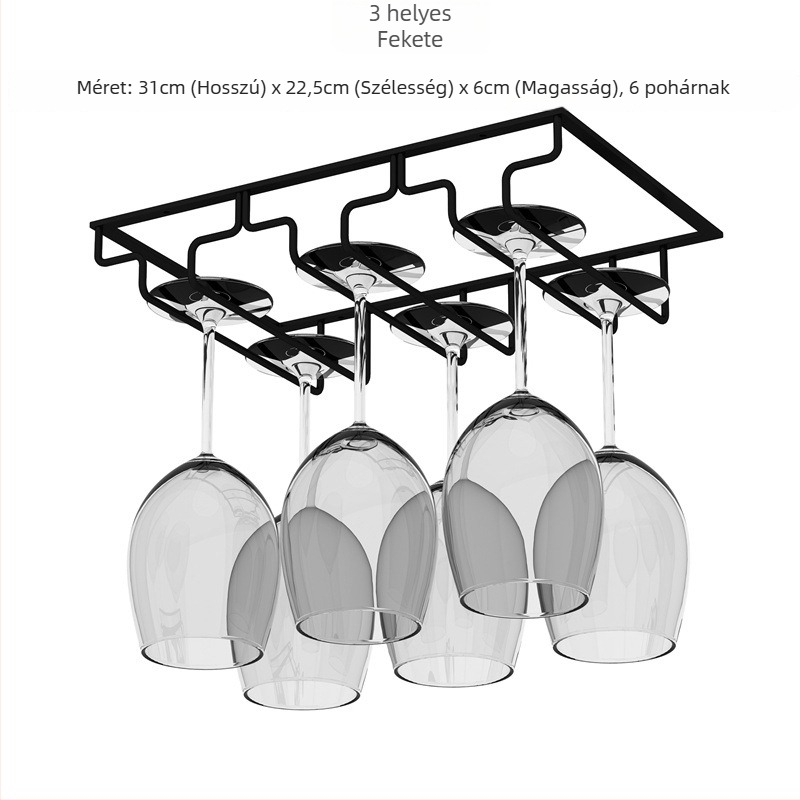 Fordított falra szerelhető boros pohár tartó – vasdrót, modern egyszerű stílus