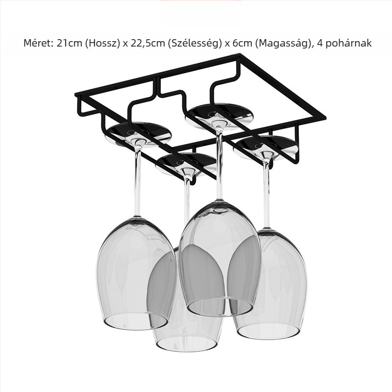 Fordított falra szerelhető boros pohár tartó – vasdrót, modern egyszerű stílus