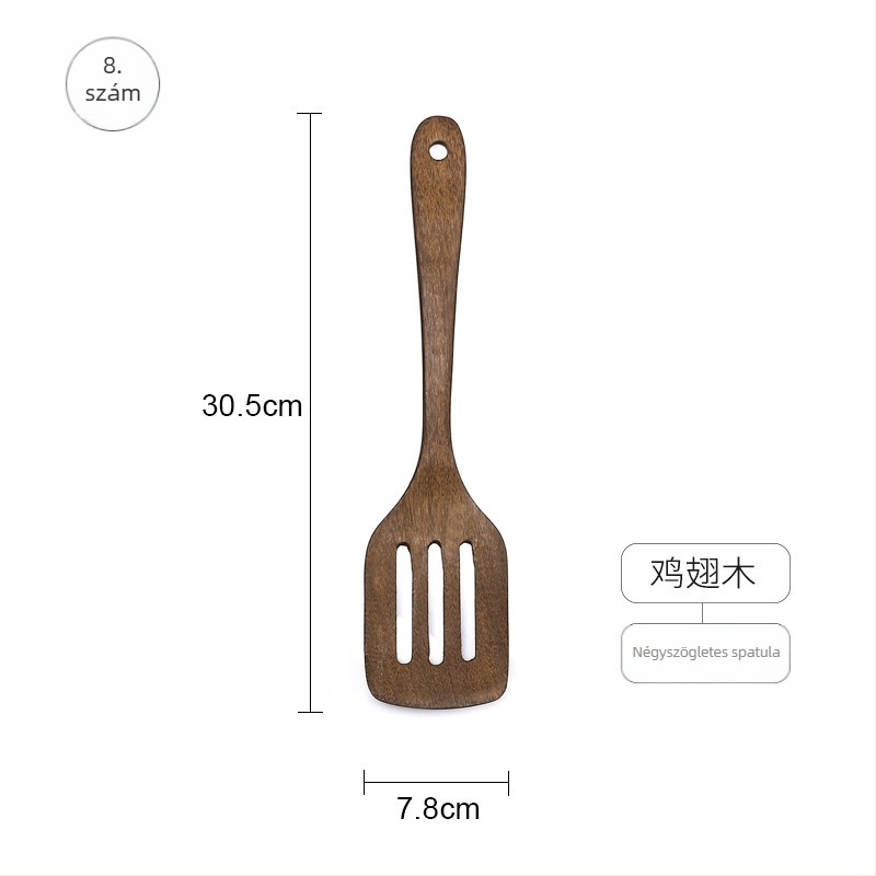 Fából készült kanál- és spatula készlet, fából készült nyelekkel, tapadásmentes bevonattal, csúszásmentes felület, magas hőmérséklet-állósággal