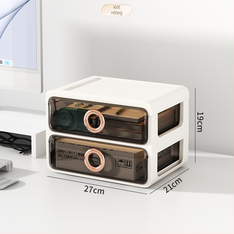 Kozmetikai tároló műanyagból, átlátszó fiókokkal – asztali rendező sminkhez és bőrápoláshoz, Yunshina, Jieyang, 2023