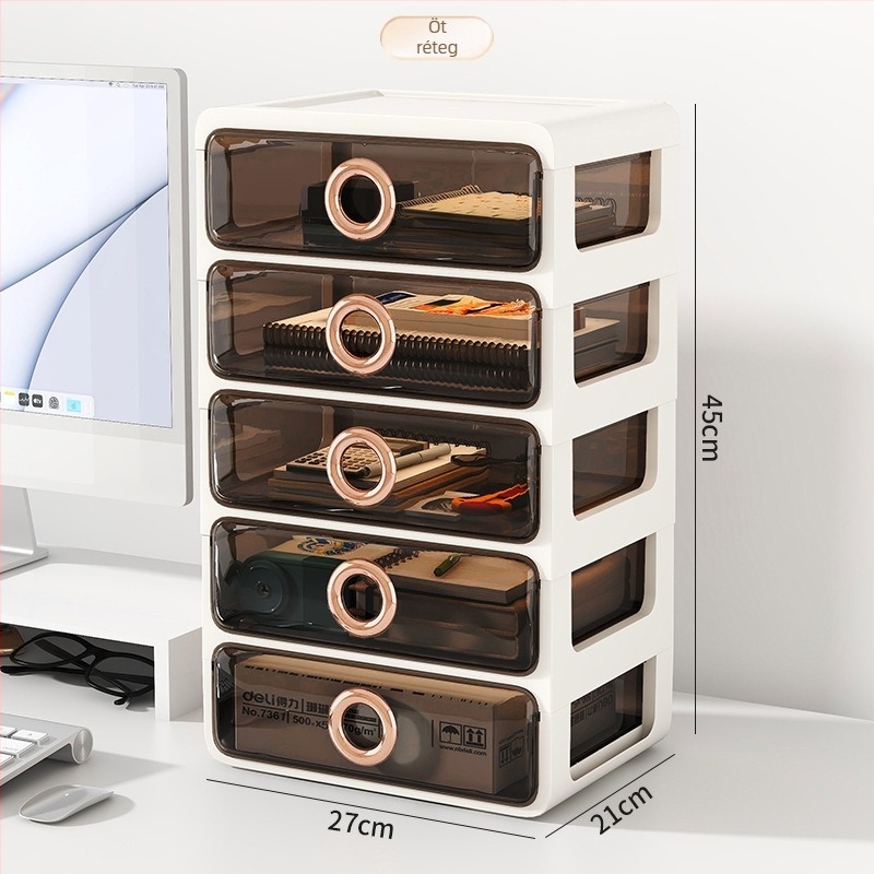 Kozmetikai tároló műanyagból, átlátszó fiókokkal – asztali rendező sminkhez és bőrápoláshoz, Yunshina, Jieyang, 2023