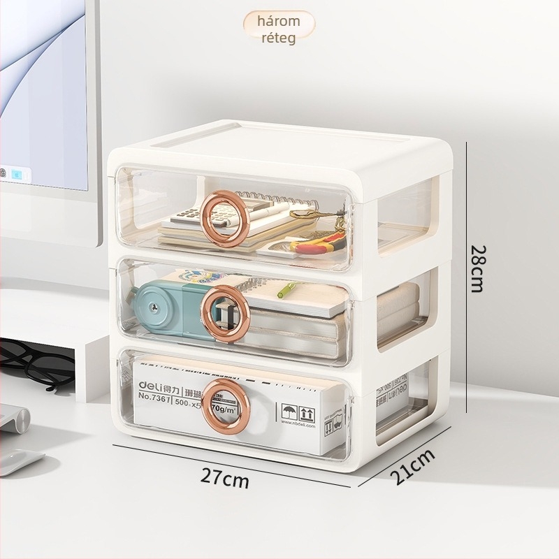 Kozmetikai tároló műanyagból, átlátszó fiókokkal – asztali rendező sminkhez és bőrápoláshoz, Yunshina, Jieyang, 2023