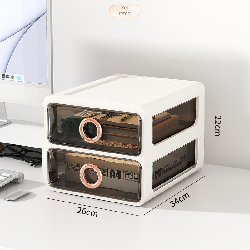 Kozmetikai tároló műanyagból, átlátszó fiókokkal – asztali rendező sminkhez és bőrápoláshoz, Yunshina, Jieyang, 2023