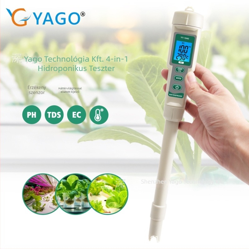 4 az 1-ben vízminőségi gyorsanalizáló: pH, teljes keménység, TDS/EC vezetőképesség és hőmérséklet | Modell YY-1040
