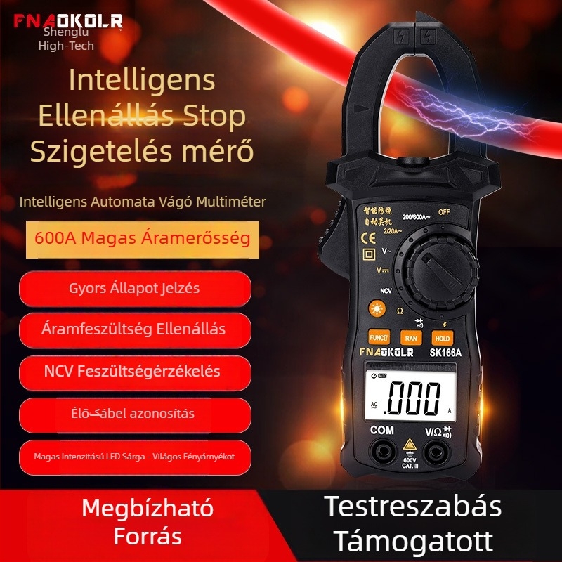 Digitális csuklós ampermérő, multifunkcionális multiméter, 600A tartomány, 1999 kijelző