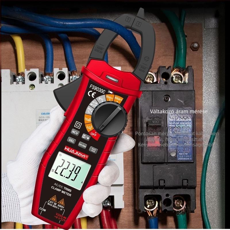 DC áramfogó mérő, 600 A áramerősség-tartomány, 600 V feszültség-tartomány, 60 MΩ ellenállás, 37.5 mm fogónyílás