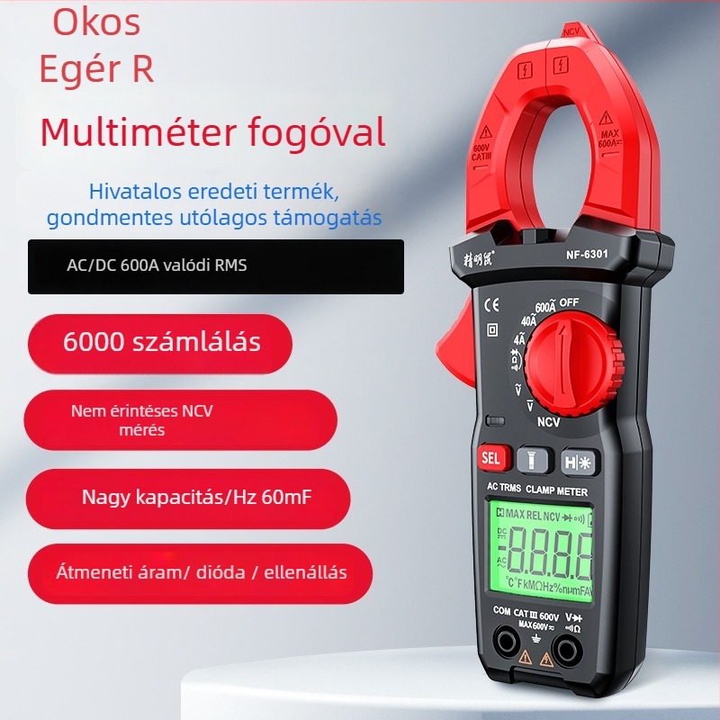 NF-6301 csipeszes multiméter - digitális, magas pontosságú, automata csipeszes ampermérő, CE ISO9001 FCC REACH tanúsított