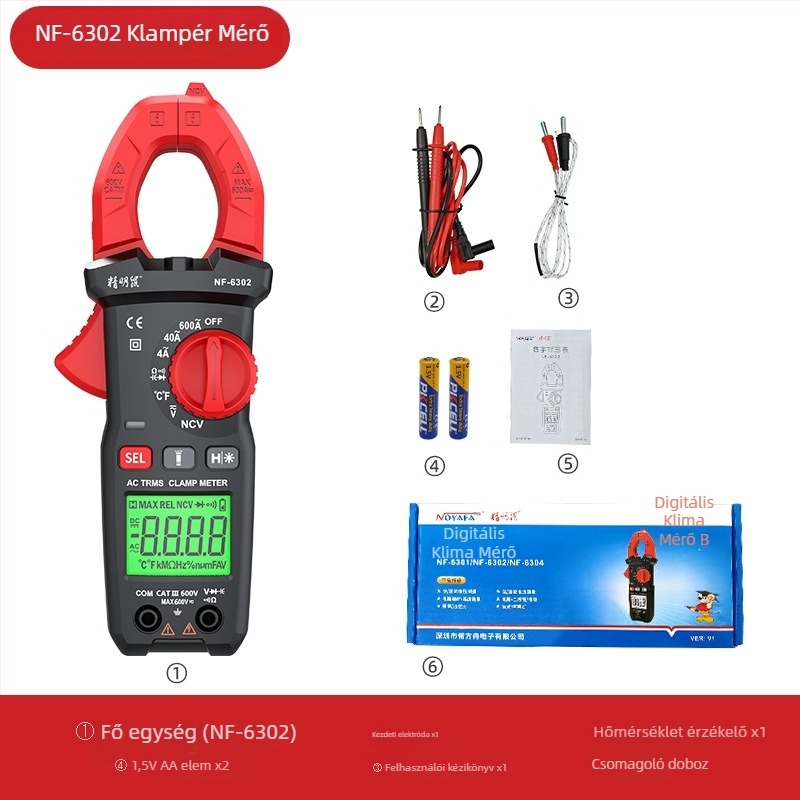 NF-6301 csipeszes multiméter - digitális, magas pontosságú, automata csipeszes ampermérő, CE ISO9001 FCC REACH tanúsított