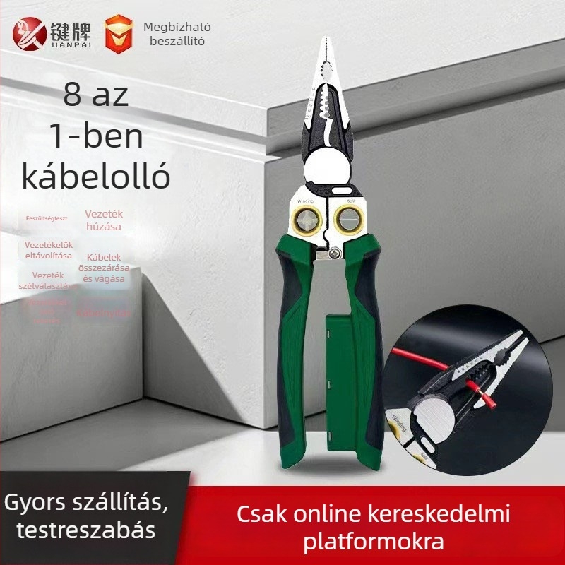 Rozsdamentes acélból készült 8-az-1-ben kábelcsupaszító fogó elektromestereknek, teszterrel